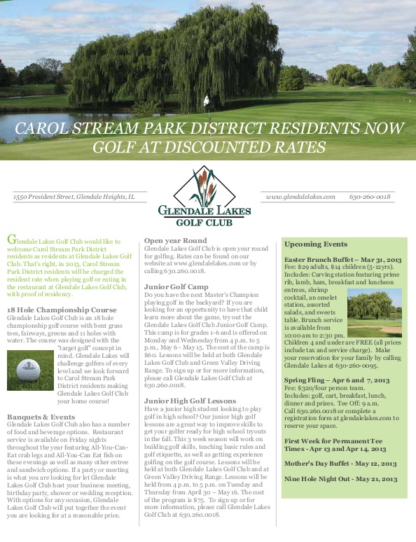 Discounted Golf for Carol Stream Park District Residents